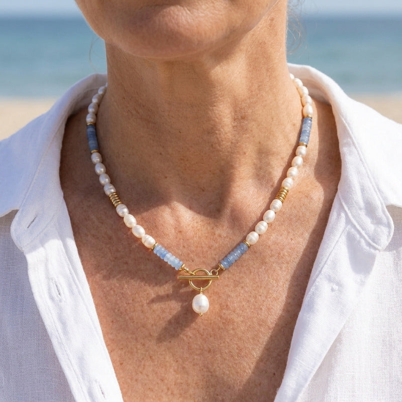Coastal Pearl Aquamarine Necklace