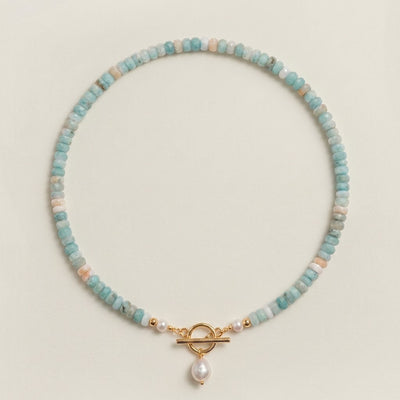 Turquoise Bead Pearl Necklace