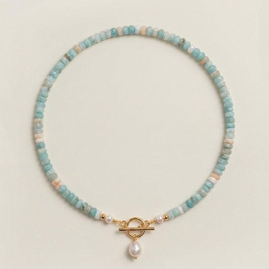 Turquoise Bead Pearl Necklace