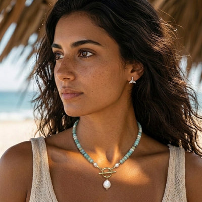 Turquoise Bead Pearl Necklace