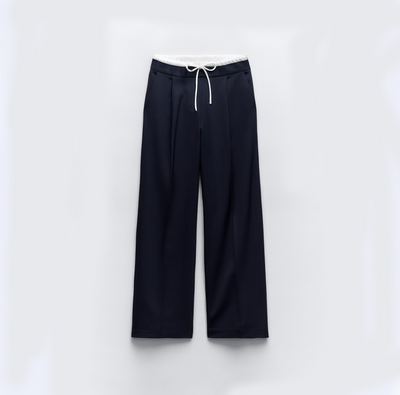 Double Waistband Wide-Leg Trousers