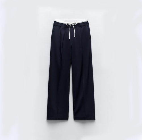 Double Waistband Wide-Leg Trousers