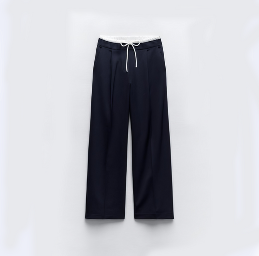 Double Waistband Wide-Leg Trousers