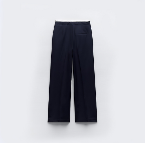 Double Waistband Wide-Leg Trousers