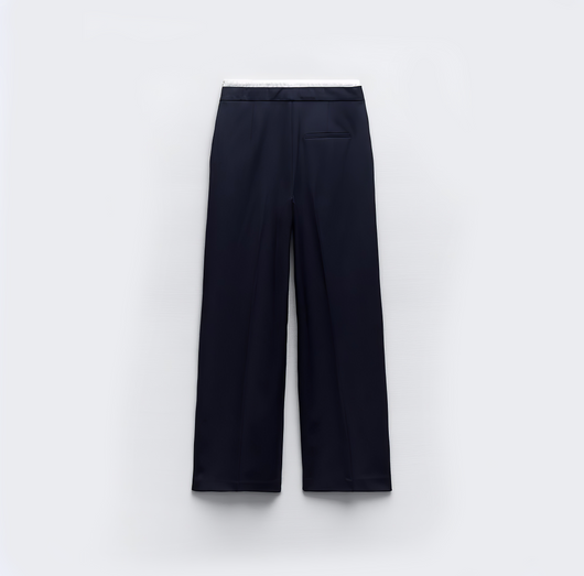 Double Waistband Wide-Leg Trousers