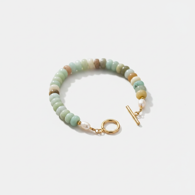 Natural Amazonite Stone and Pearl Toggle Bracelet