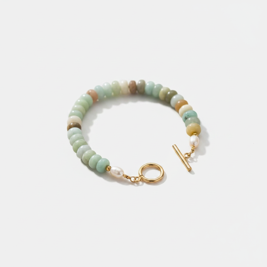 Natural Amazonite Stone and Pearl Toggle Bracelet