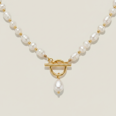 Freshwater Pearl Toggle Clasp Front Drop Necklace