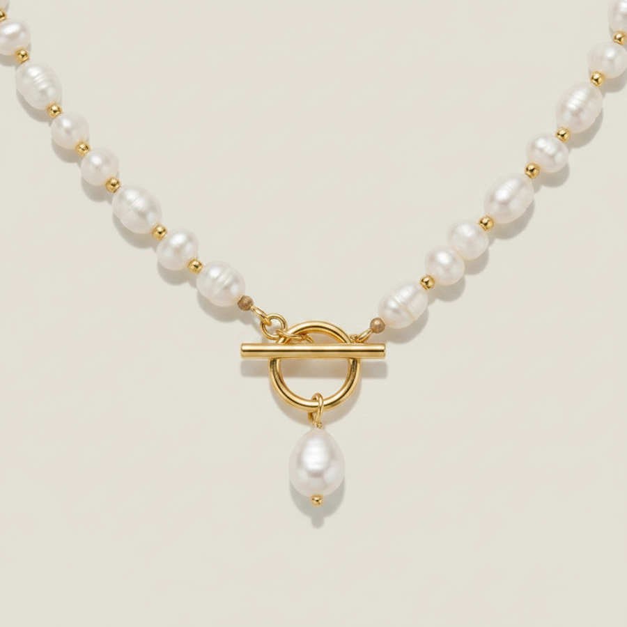 Freshwater Pearl Toggle Clasp Front Drop Necklace