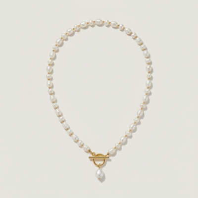 Freshwater Pearl Toggle Clasp Front Drop Necklace