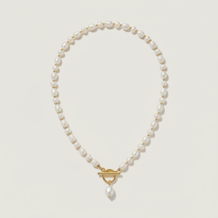 Freshwater Pearl Toggle Clasp Front Drop Necklace