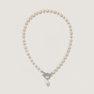 Freshwater Pearl Toggle Clasp Front Drop Necklace