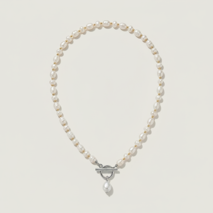Freshwater Pearl Toggle Clasp Front Drop Necklace
